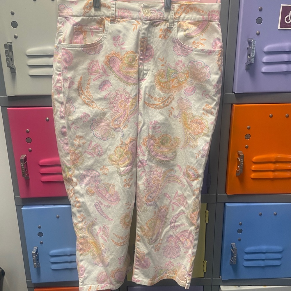 Ralph Lauren Pants with Pastel Peach & Pink Floral Paisley Print